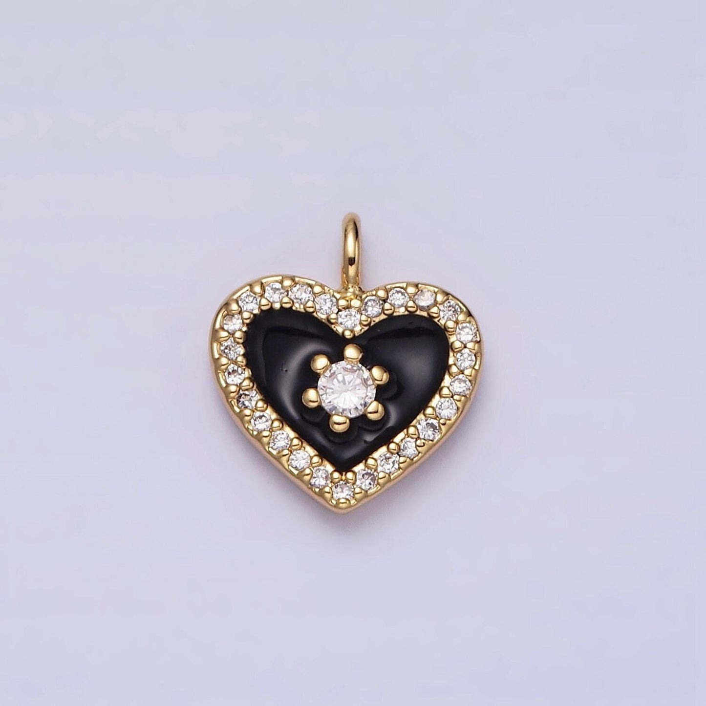 16k gold filled white, black, pink enamel micro paved cz heart charm in gold & silver | ac1300 - ac1305