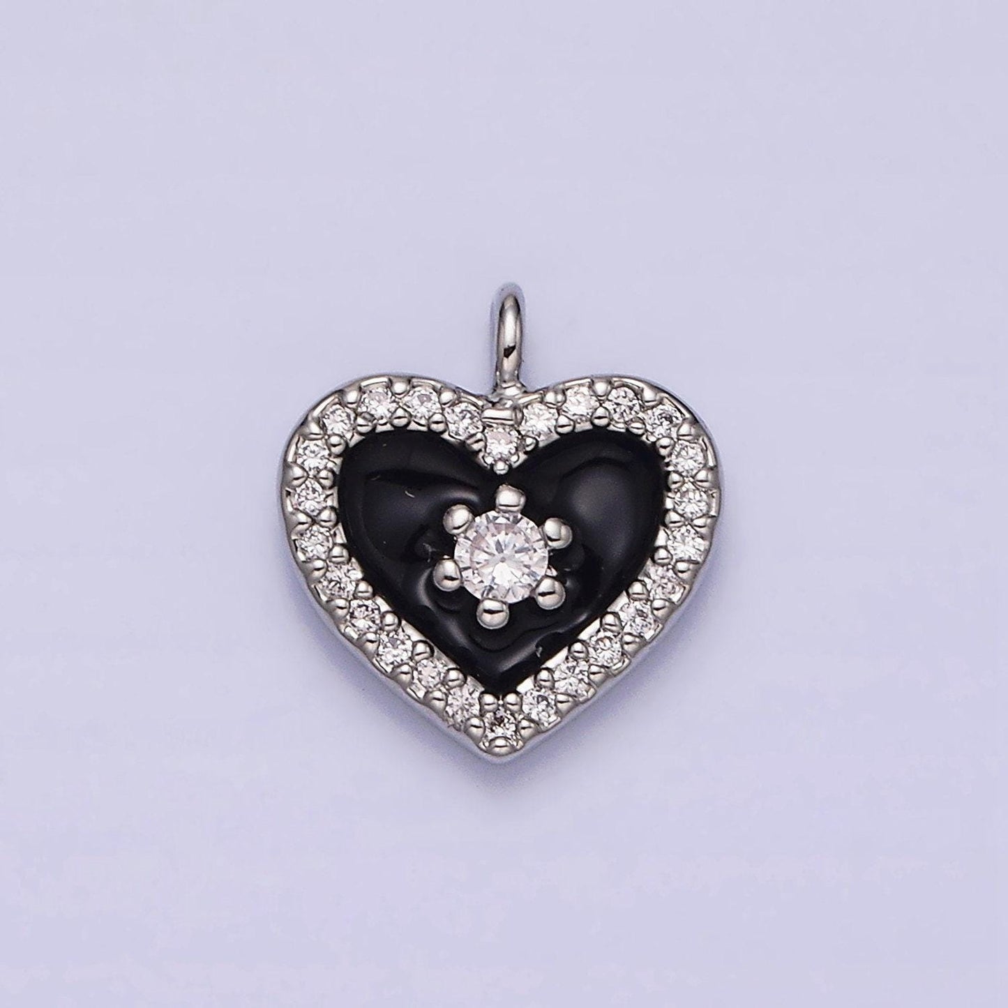 16k gold filled white, black, pink enamel micro paved cz heart charm in gold & silver | ac1300 - ac1305
