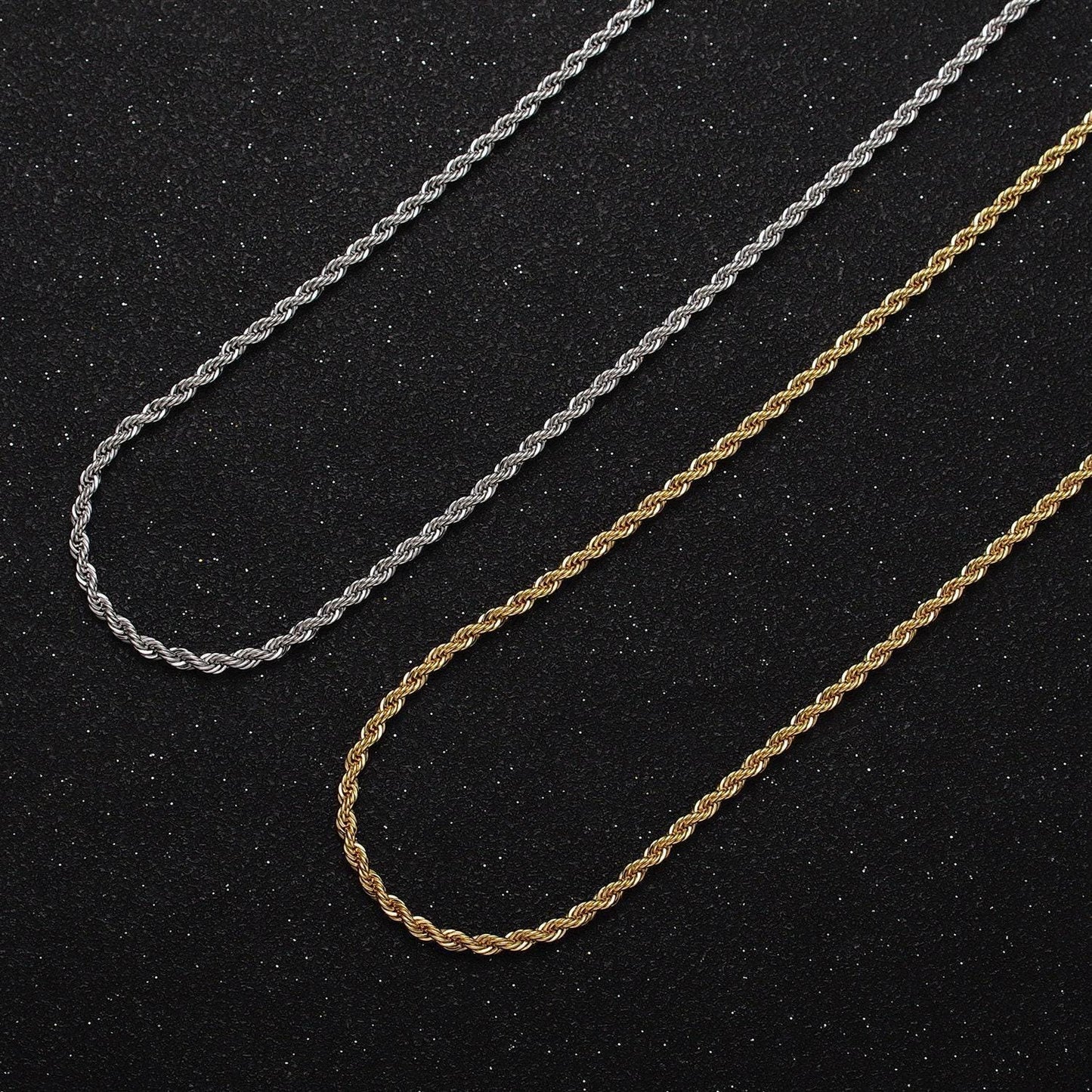 Unisex chain necklace, rope chain necklace 24k gold filled chain, 2mm rope chain necklace for men woman 17.75, 19 inch wa-1524
