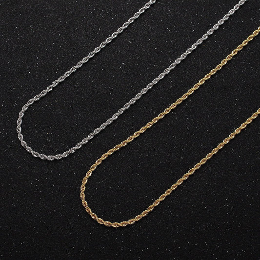Unisex chain necklace, rope chain necklace 24k gold filled chain, 2mm rope chain necklace for men woman 17.75, 19 inch wa-1524