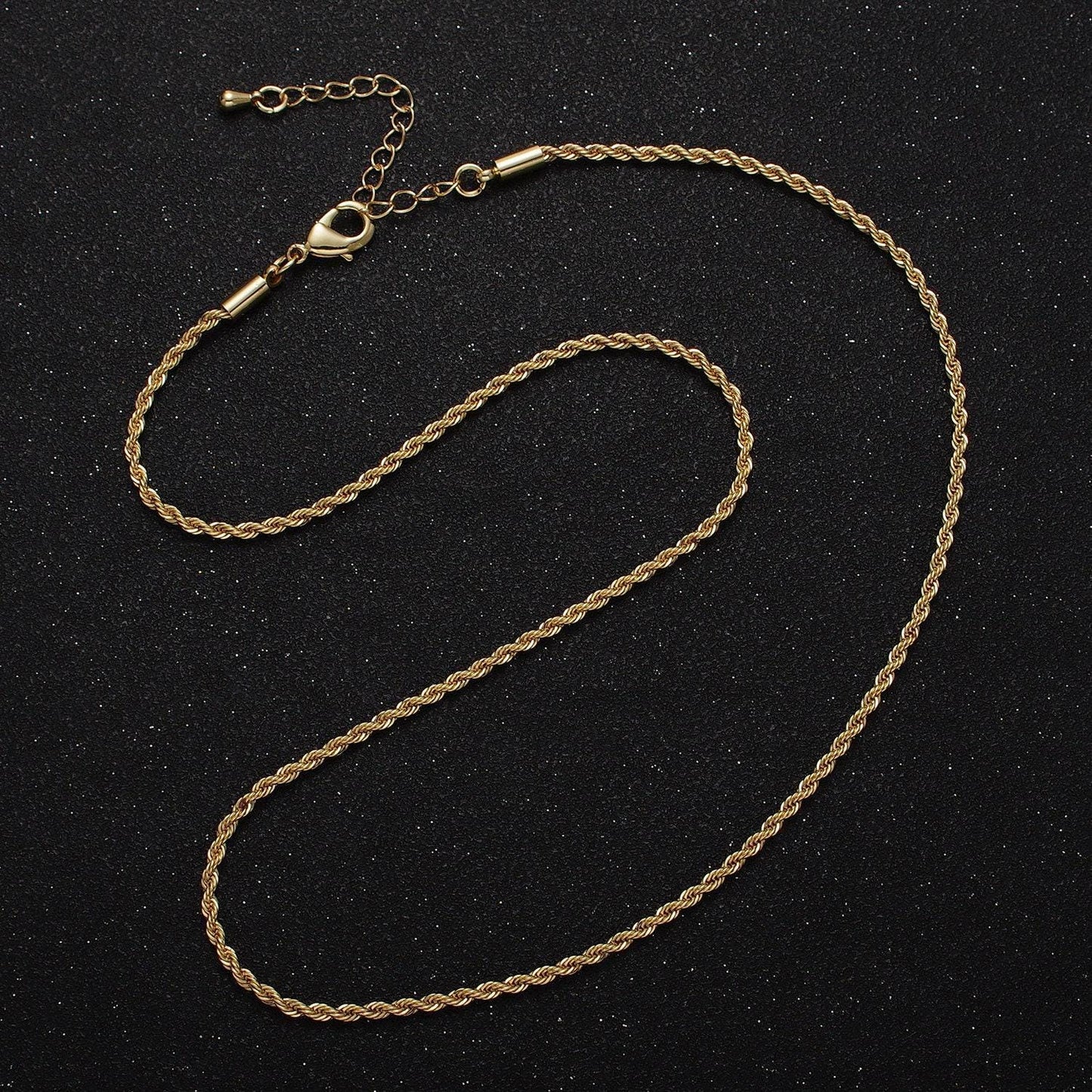 Unisex chain necklace, rope chain necklace 24k gold filled chain, 2mm rope chain necklace for men woman 17.75, 19 inch wa-1524