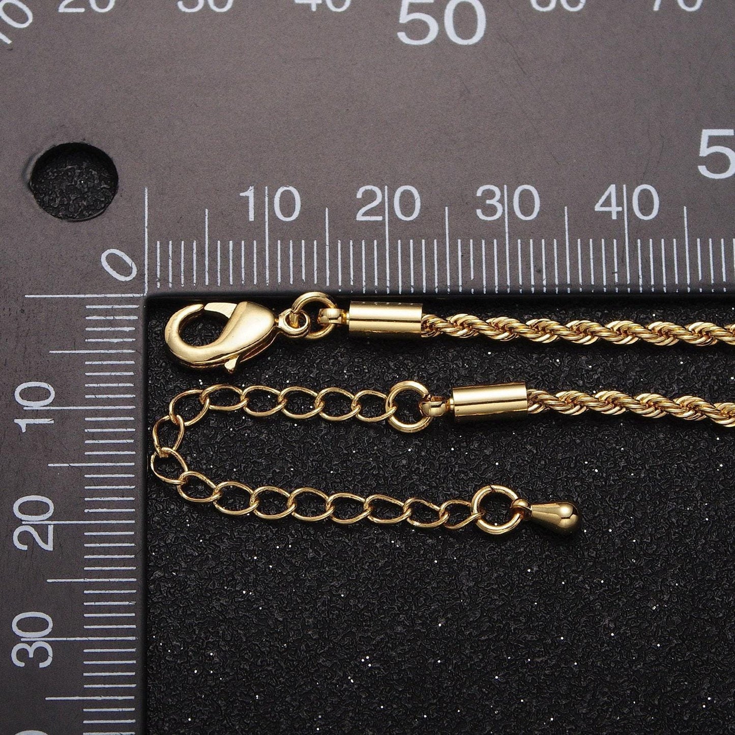 Unisex chain necklace, rope chain necklace 24k gold filled chain, 2mm rope chain necklace for men woman 17.75, 19 inch wa-1524