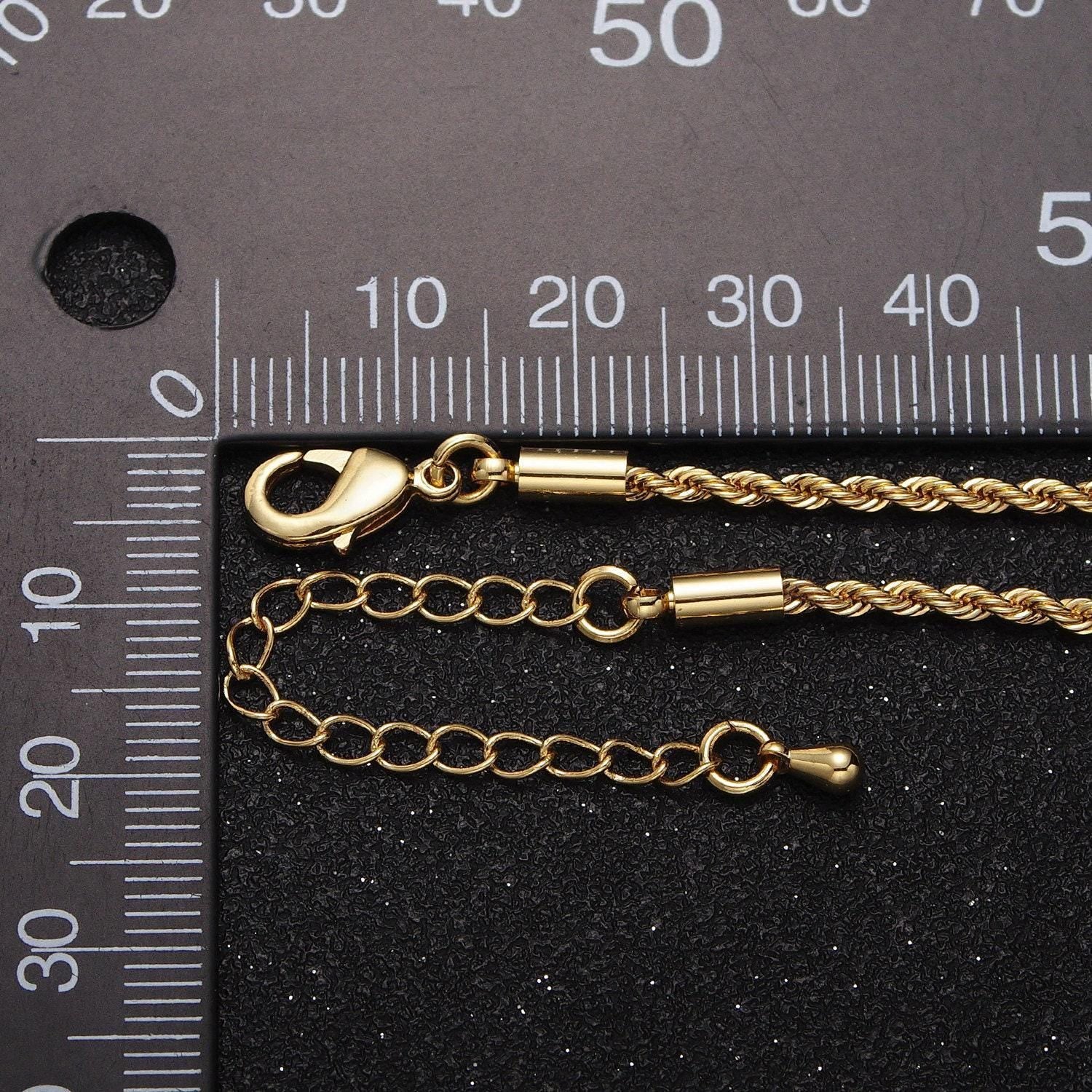 Unisex chain necklace, rope chain necklace 24k gold filled chain, 2mm rope chain necklace for men woman 17.75, 19 inch wa-1524
