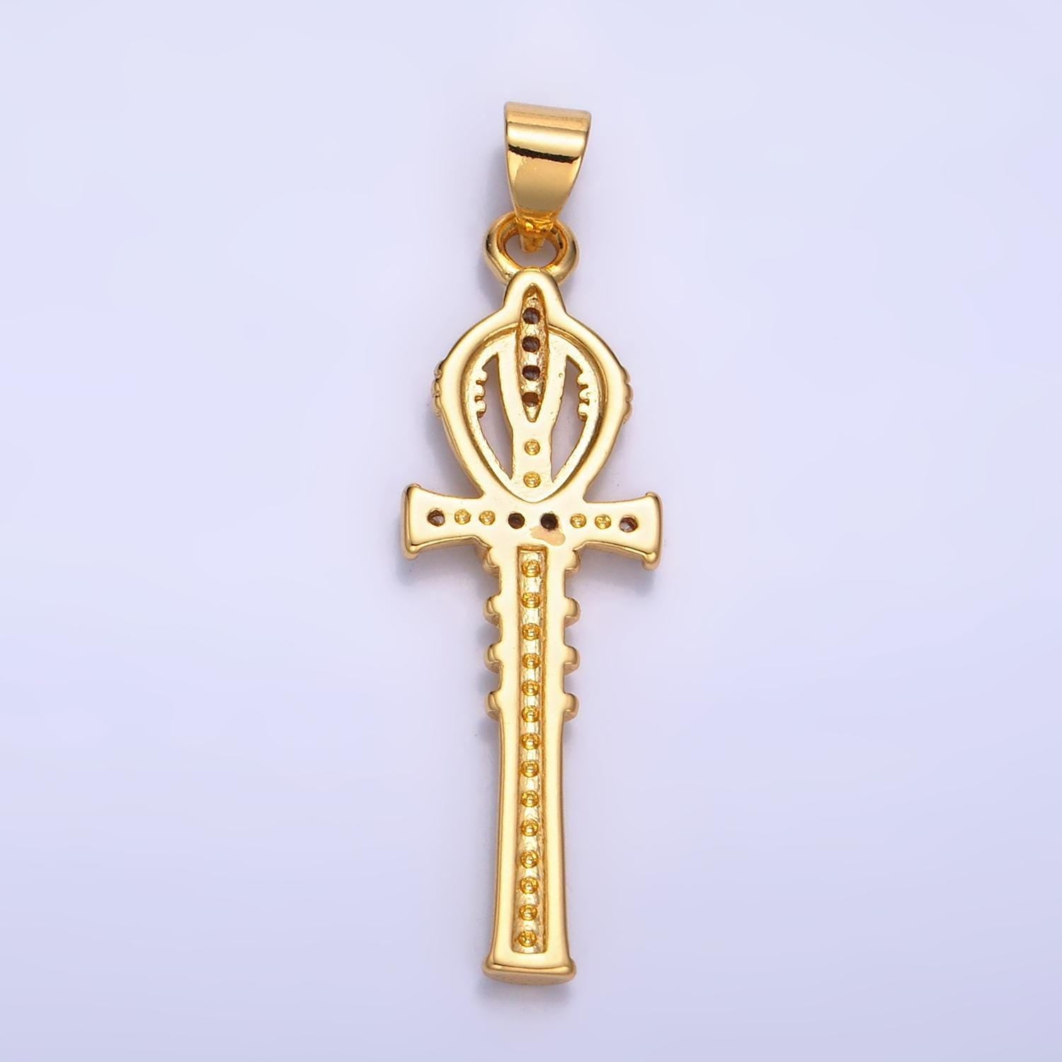 Dainty 24k gold filled ankh charm, cubic zirconia charm gold ankh cross charm jewelry making supplies aa1067