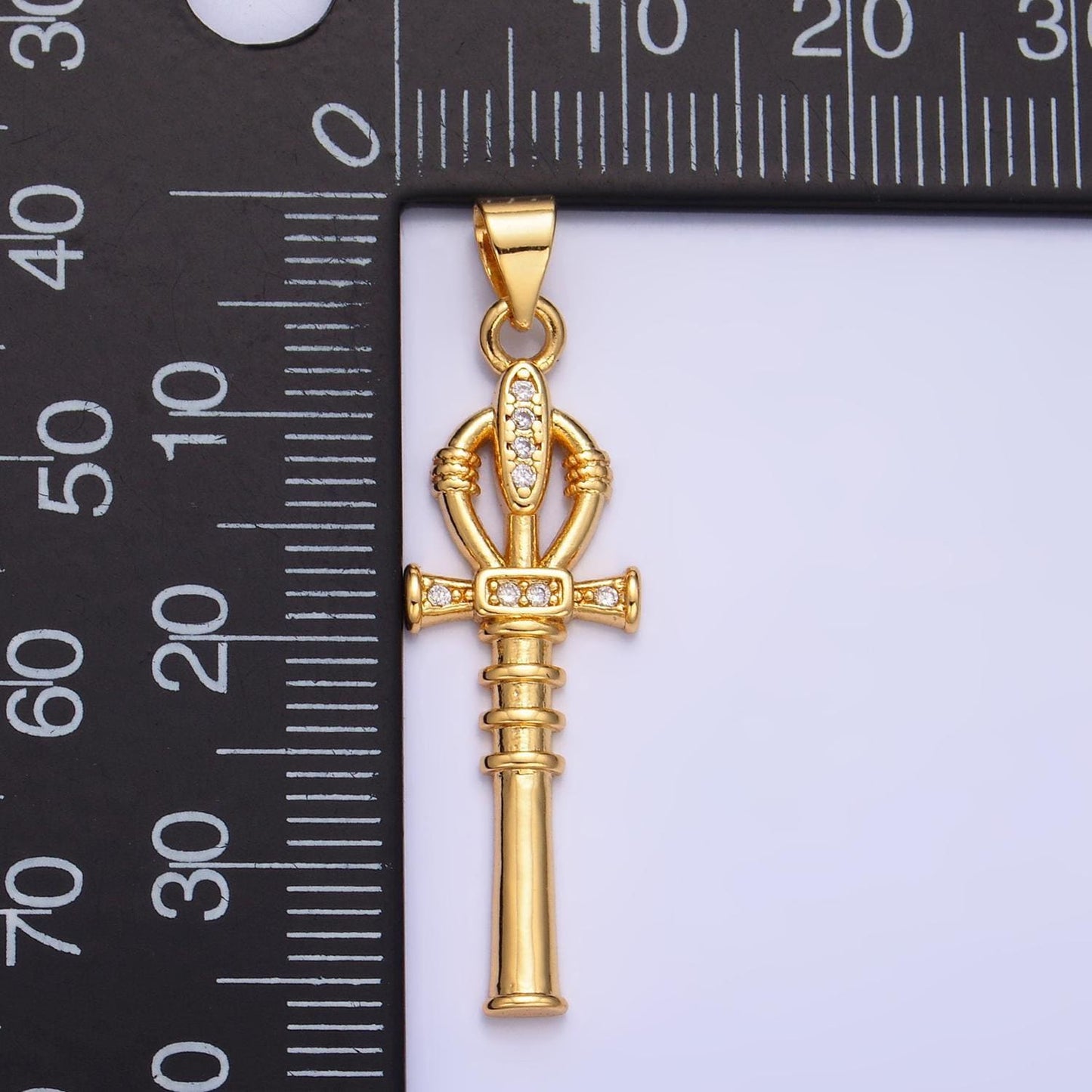 Dainty 24k gold filled ankh charm, cubic zirconia charm gold ankh cross charm jewelry making supplies aa1067