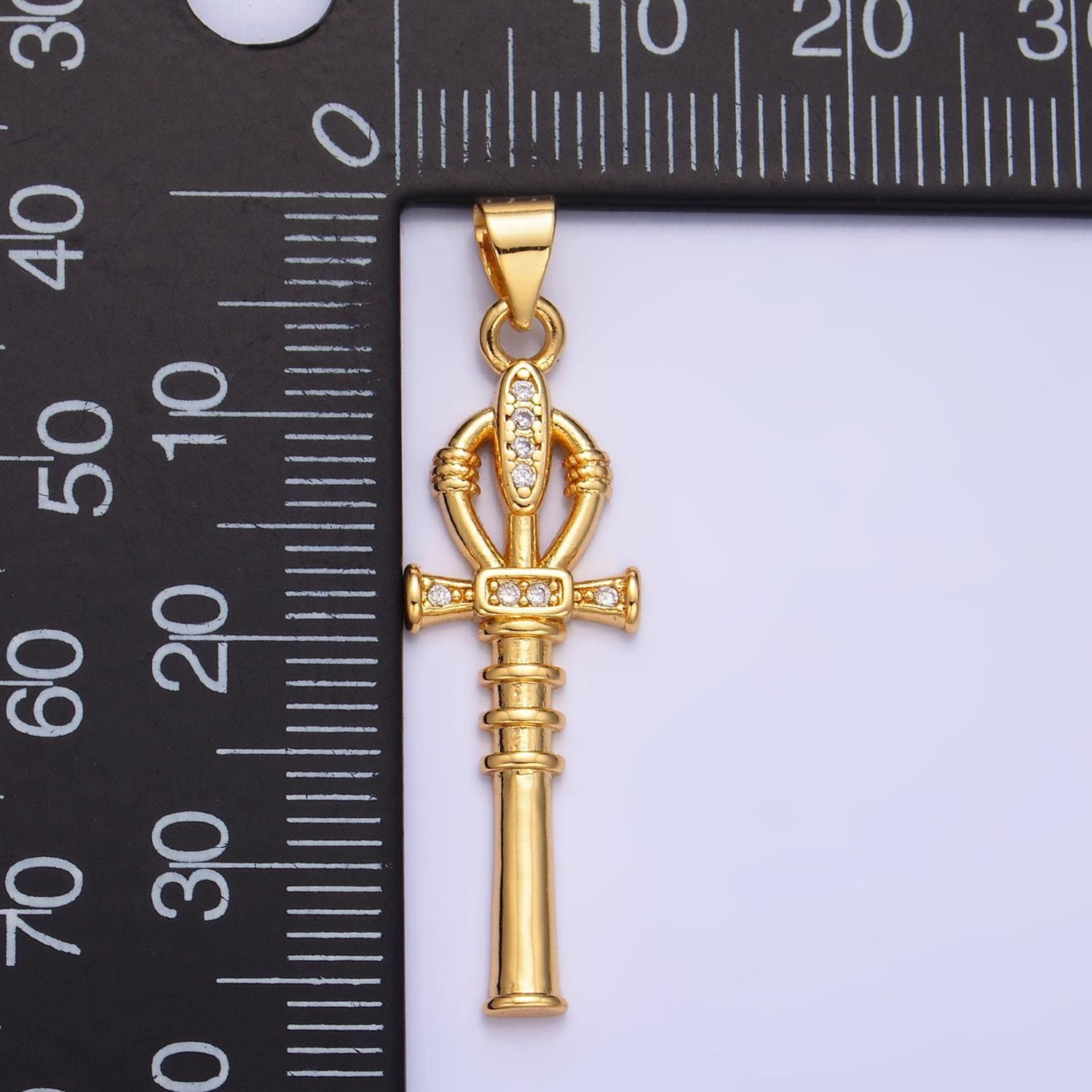 Dainty 24k gold filled ankh charm, cubic zirconia charm gold ankh cross charm jewelry making supplies aa1067