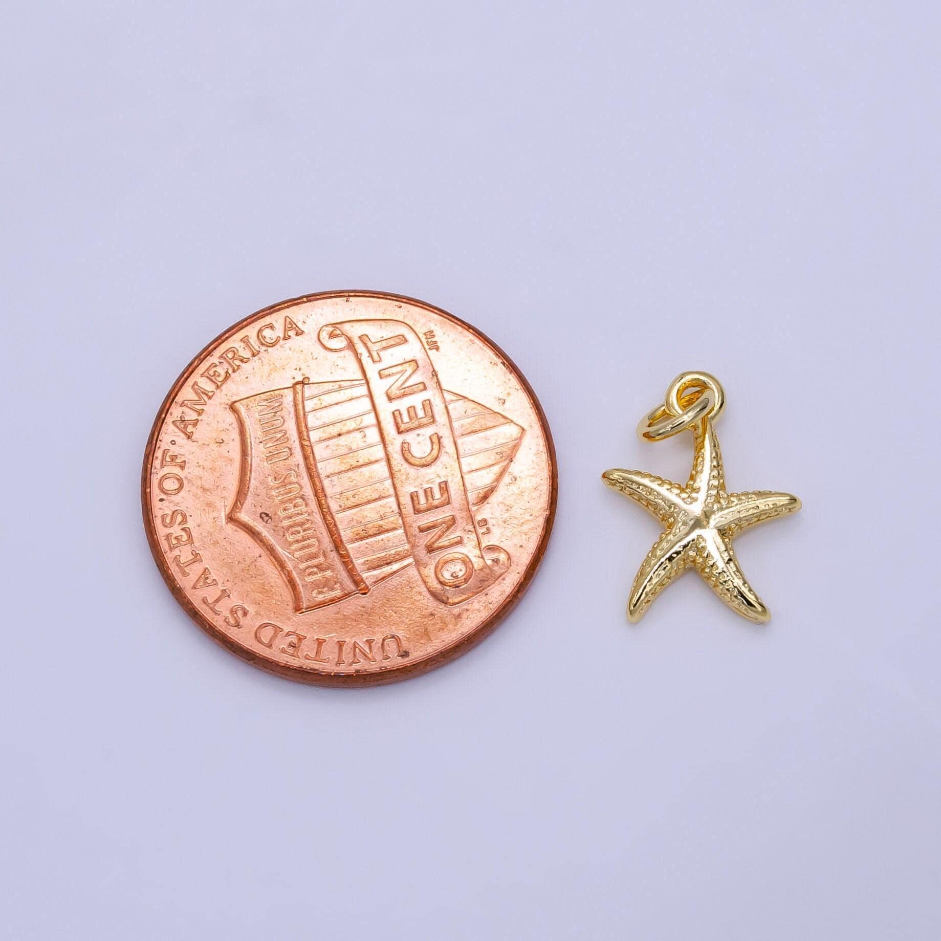 16k gold filled mini textured star fish ocean animal add-on charm | n945