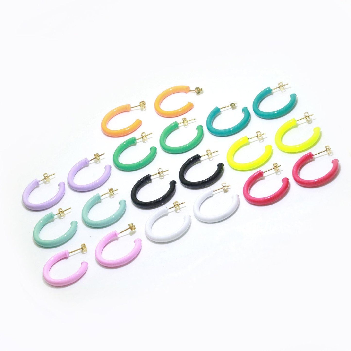 Cute candy hoop earring in 14k gold fill black, teal, white, pink, purple, green or yellow enamel • 30mm enamel cartilage huggie hoop goft