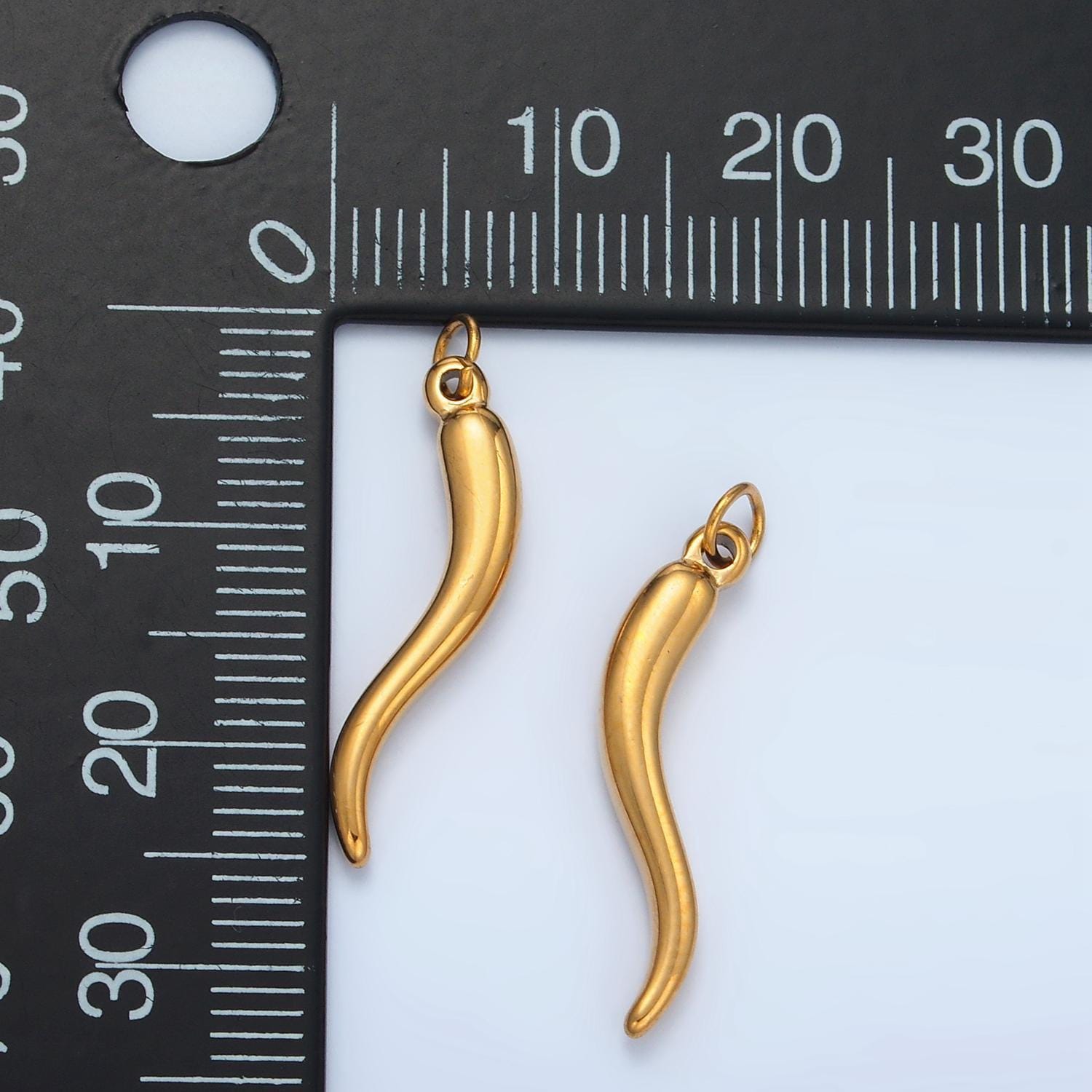 Dainty italian horn charm cornecello good luck protector gold stainless steel charm 23.5mm x 6mm - gold chili charm p-668