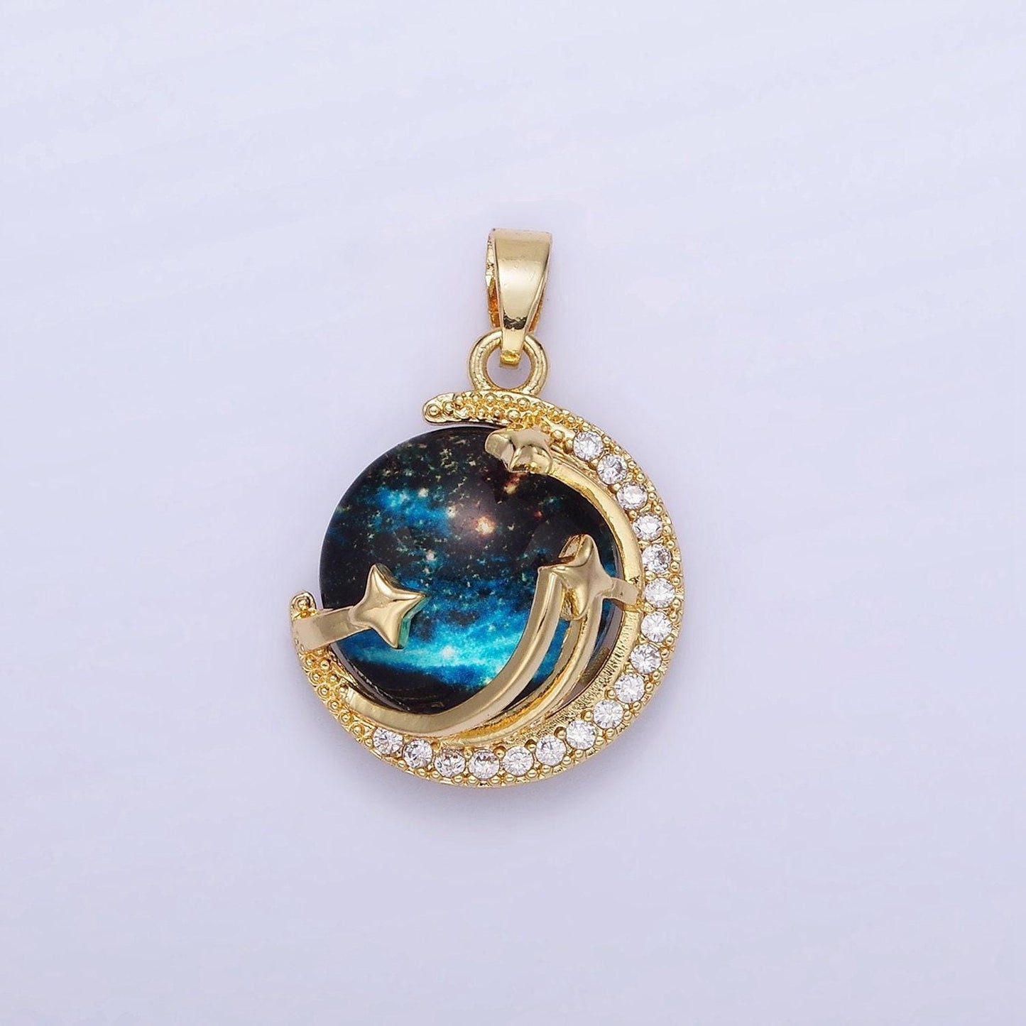 14k gold filled celestial planet shooting star micro paved cz pendant | aa1180