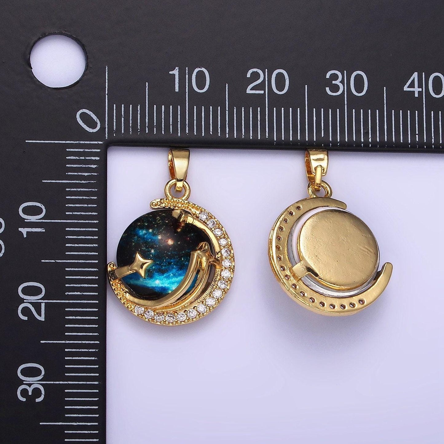 14k gold filled celestial planet shooting star micro paved cz pendant | aa1180