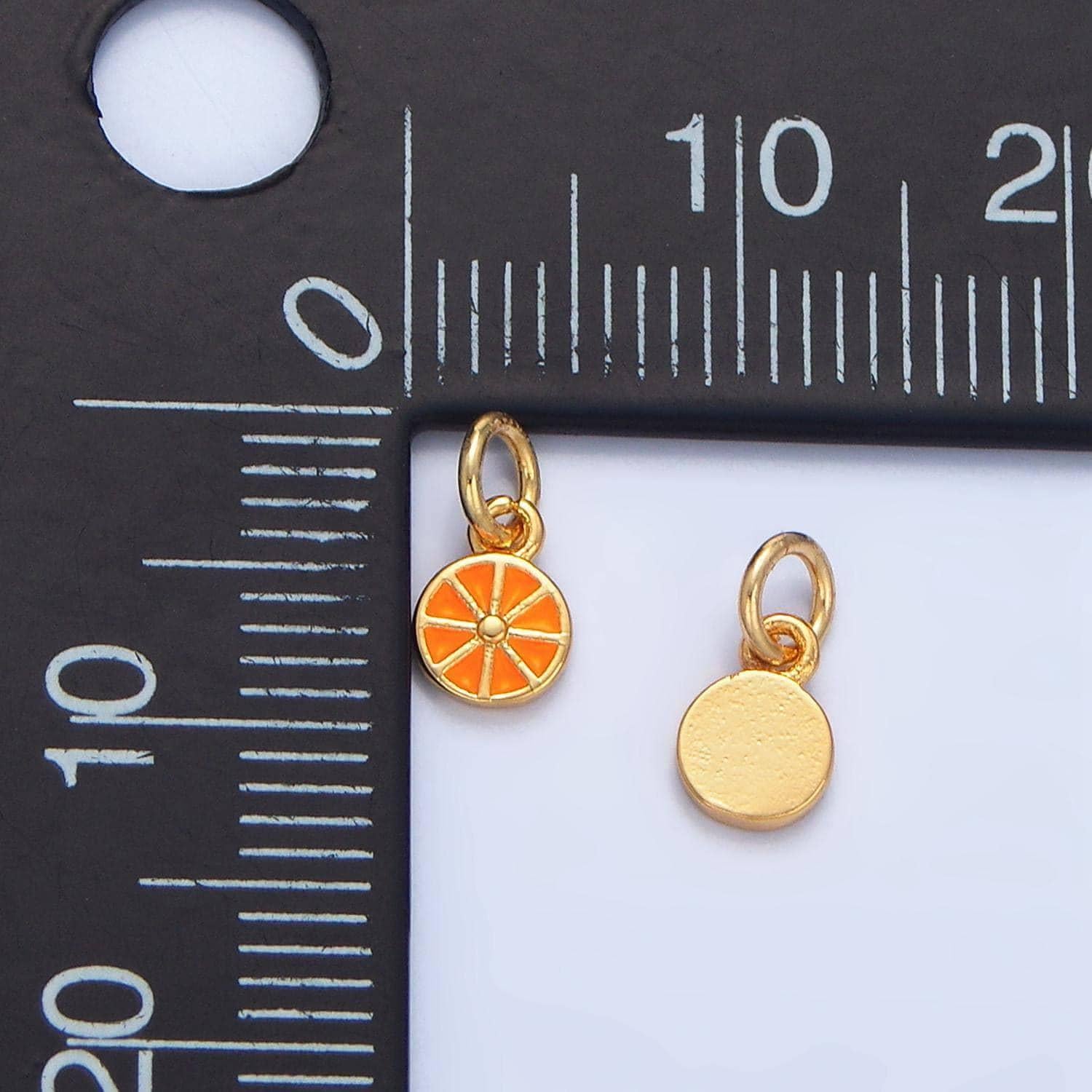 Tiny kumquat orange slice 24k gold filled enamel charm | x-830