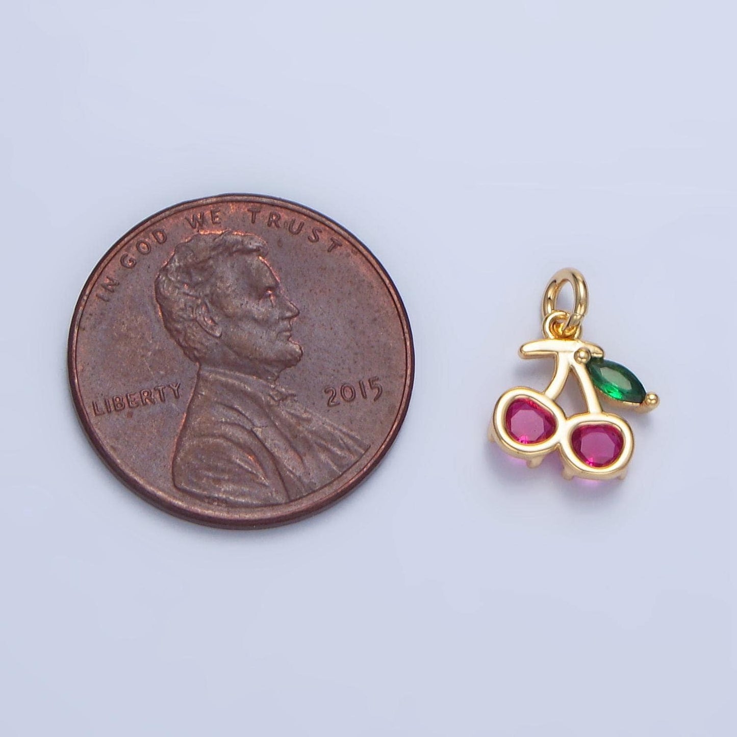 Mini fuchsia cherry charm tiny cz fruit charm 24k gold filled pendant jewelry for bracelet necklace earring x790