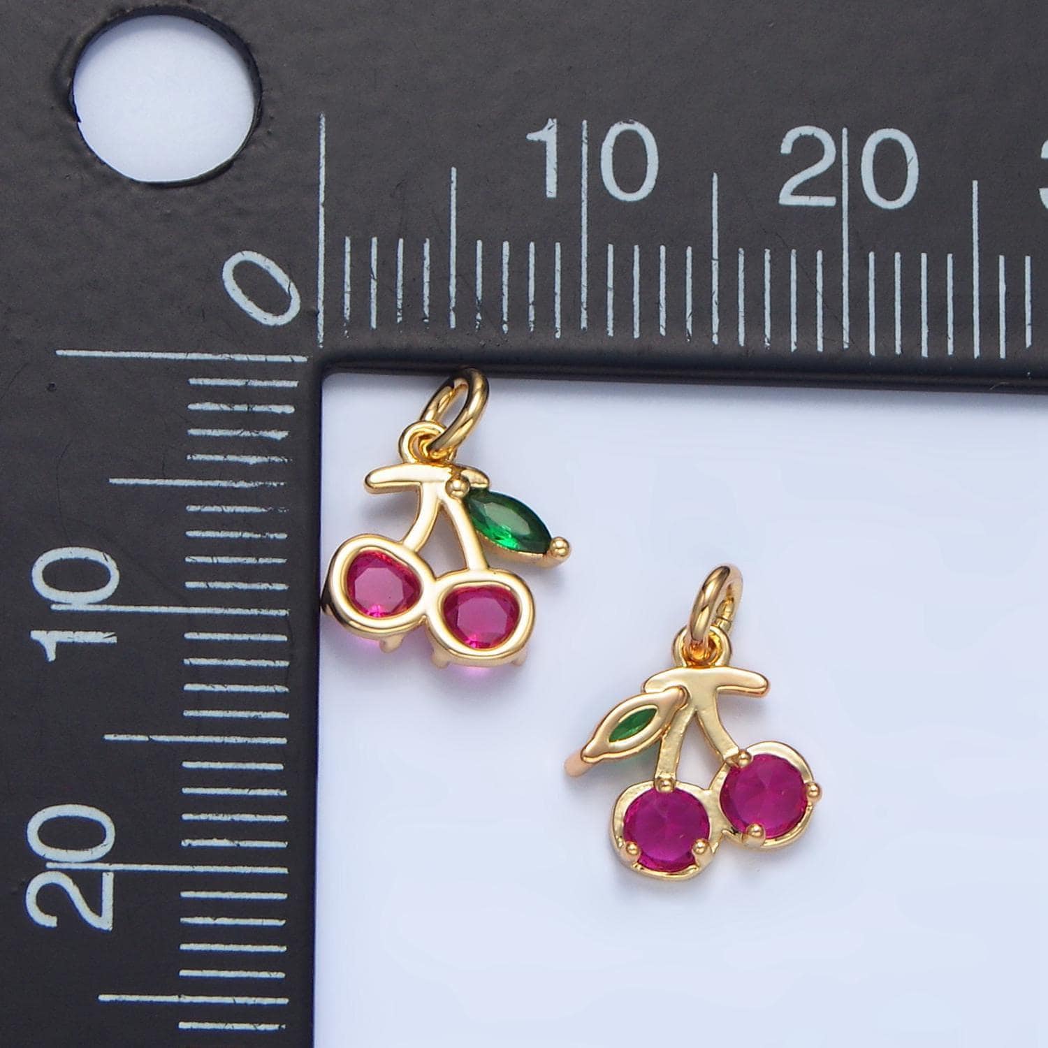 Mini fuchsia cherry charm tiny cz fruit charm 24k gold filled pendant jewelry for bracelet necklace earring x790