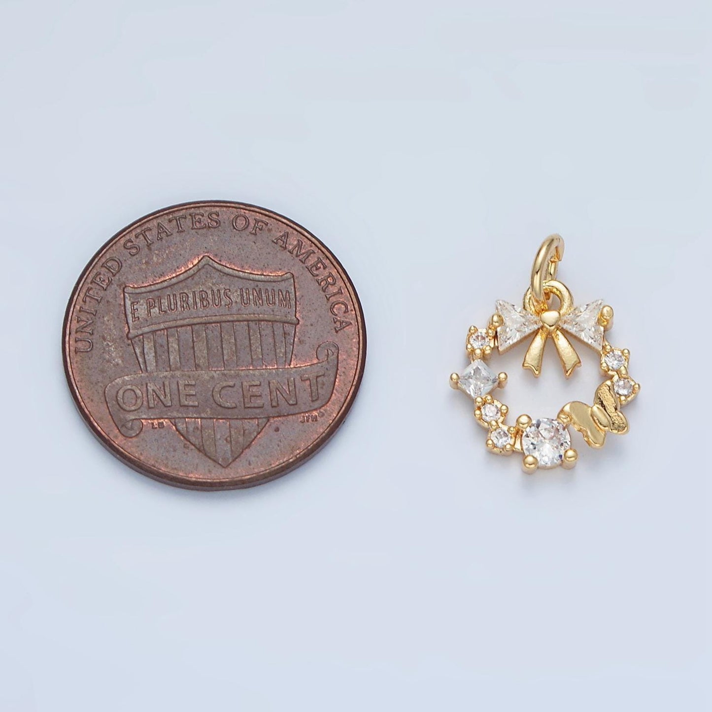 Round open wreath cz paved, mini bow & butterfly 24k gold filled charm | x-456