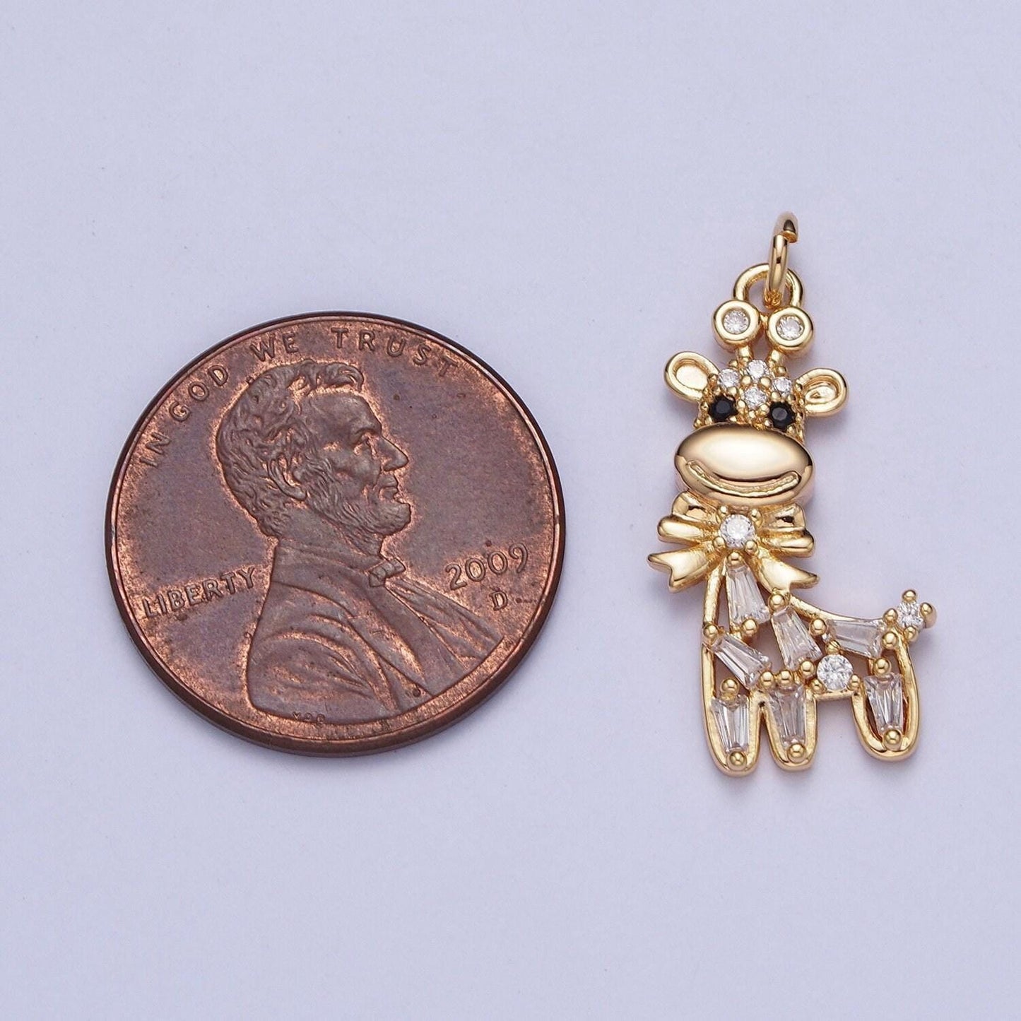 Cute giraffe w. bow pendant, micro pave cubic zirconia cz baguette stone animal lover kids charm, dainty giraffe jewelry | ag-090