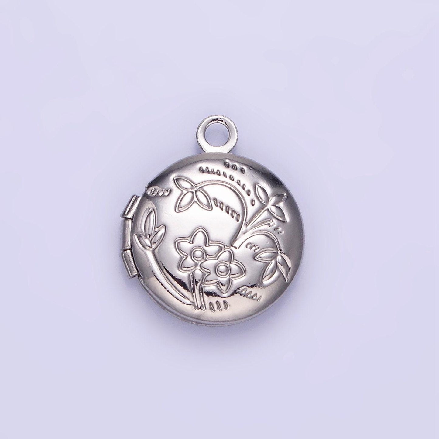 24k gold filled nature flower engraved round locket in gold & silver | d364