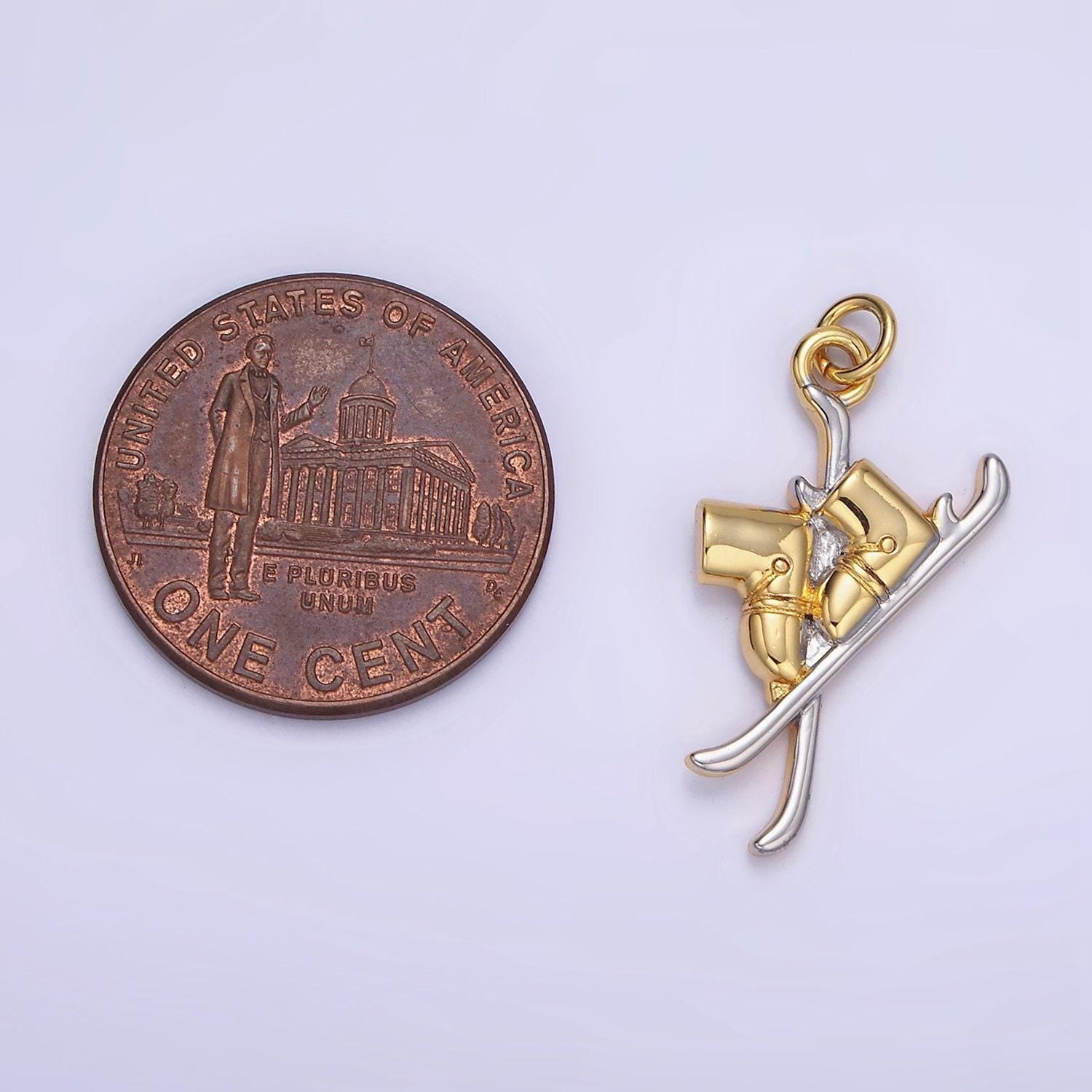 14k gold filled ski shoes with silver skates charm | ag-627