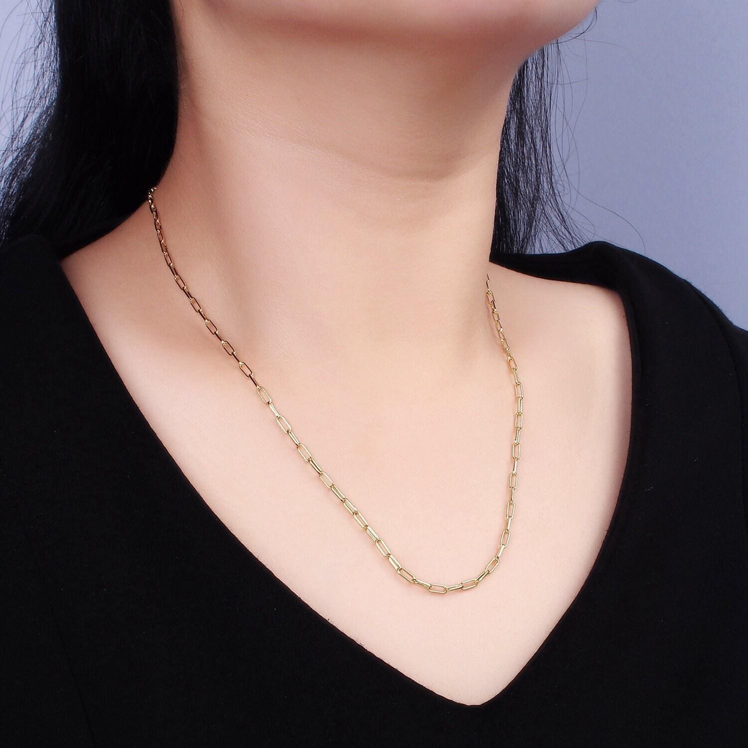14k gold filled 2.3mm paperclip 16 inch, 18 inch, 20 inch layering chain necklace | wa-2120 ~ wa-2123