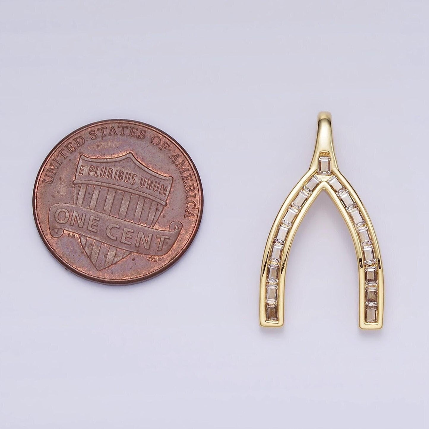 Dainty wishbone charm with cubic zirconia wish bone pendant good luck charm in 14k gold filled aa-1269