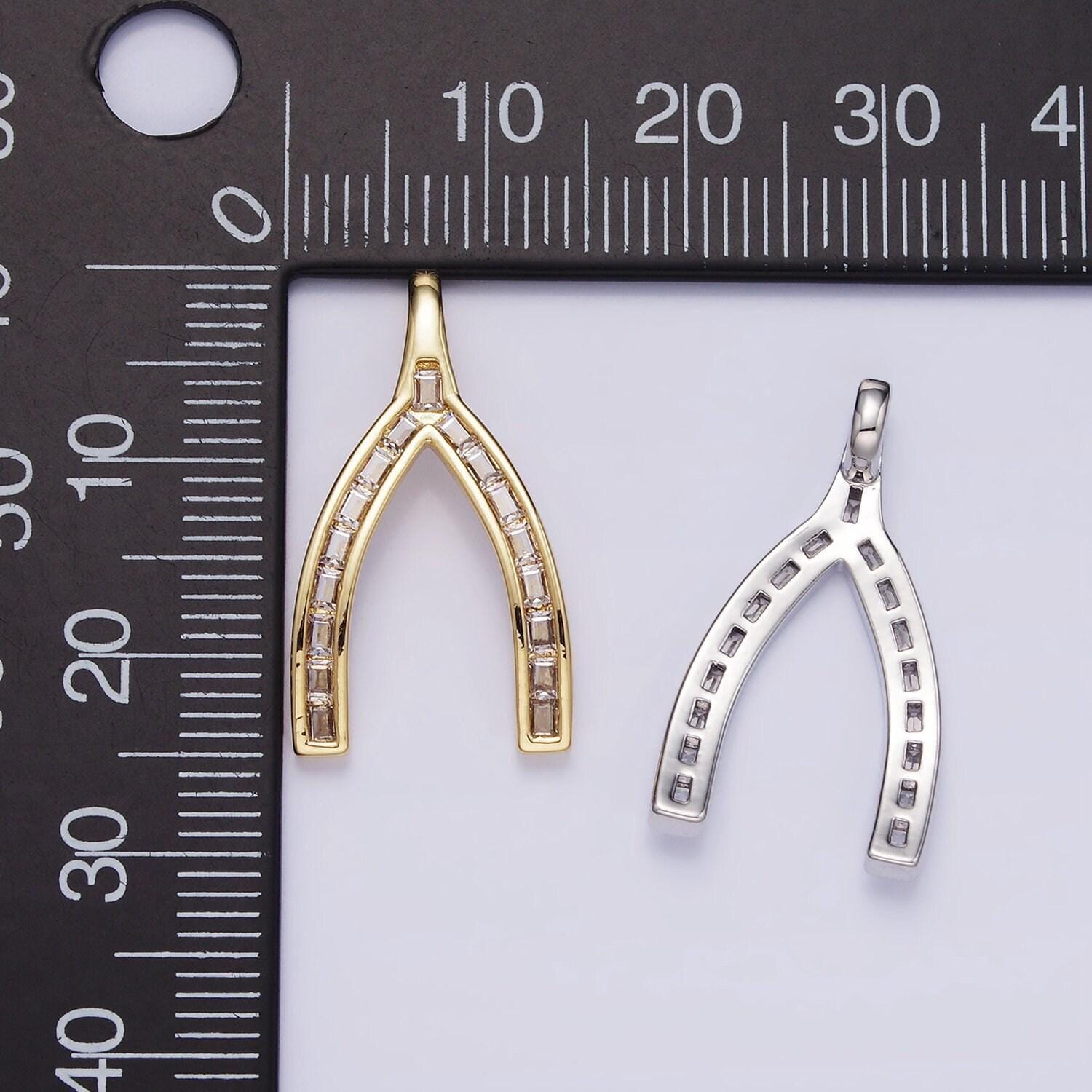 Dainty wishbone charm with cubic zirconia wish bone pendant good luck charm in 14k gold filled aa-1269