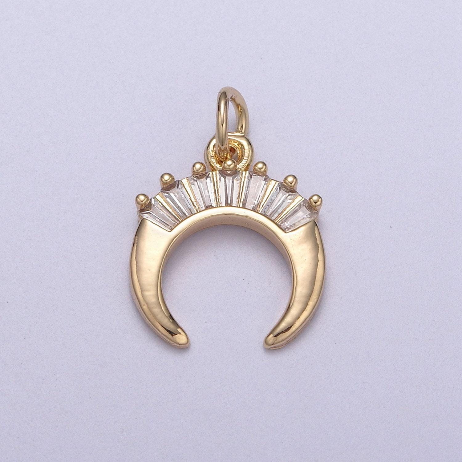 Mini crescent moon horn charm 16k gold filled upside down tusk moon pendant bohemian boho c shape curve gold moon charm n-295
