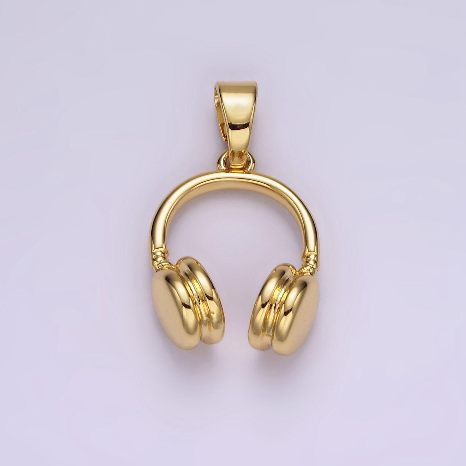 14k gold filled 25mm music headphones minimalist pendant | ah119