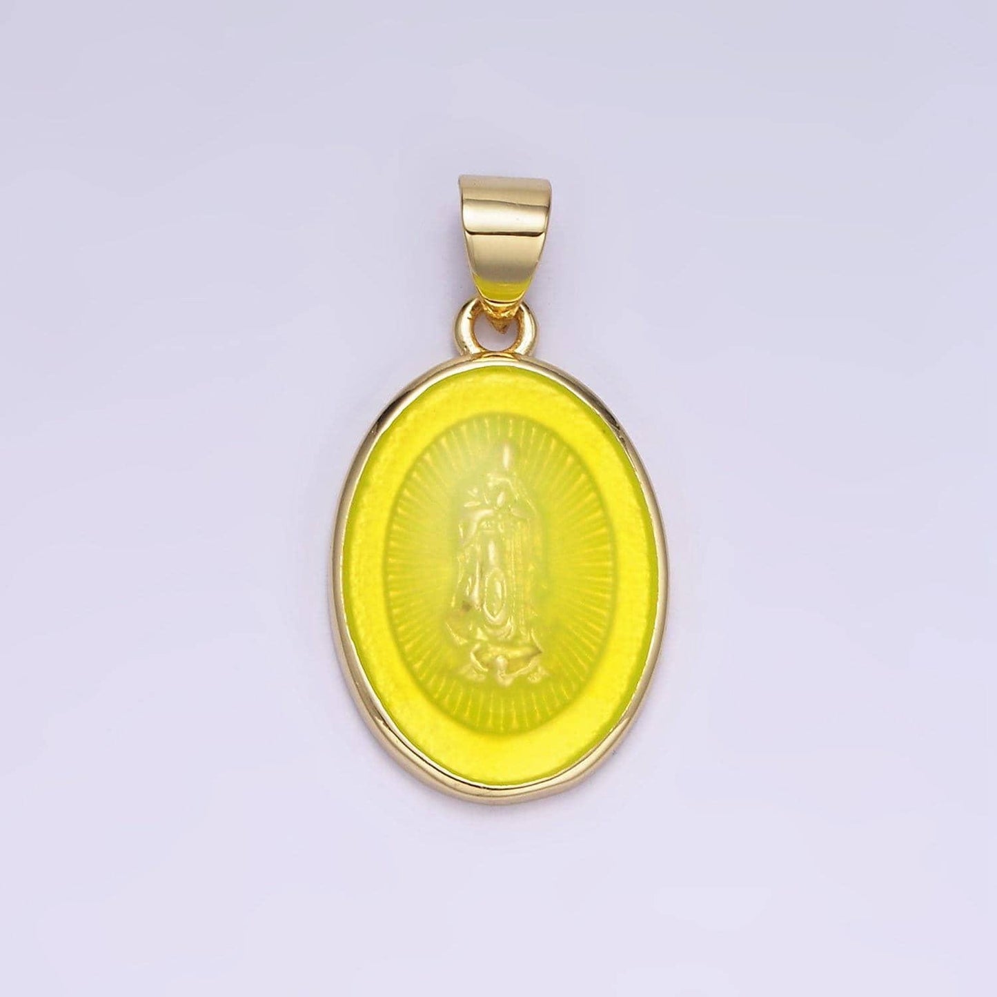 14k gold filled virgin mary jesus christ catholic bijoux colorful resin oval medallion charm lady guadalupe pendant for necklace | aa-1140