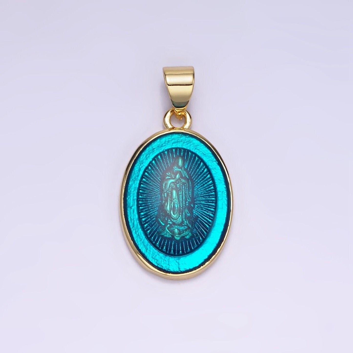 14k gold filled virgin mary jesus christ catholic bijoux colorful resin oval medallion charm lady guadalupe pendant for necklace | aa-1140