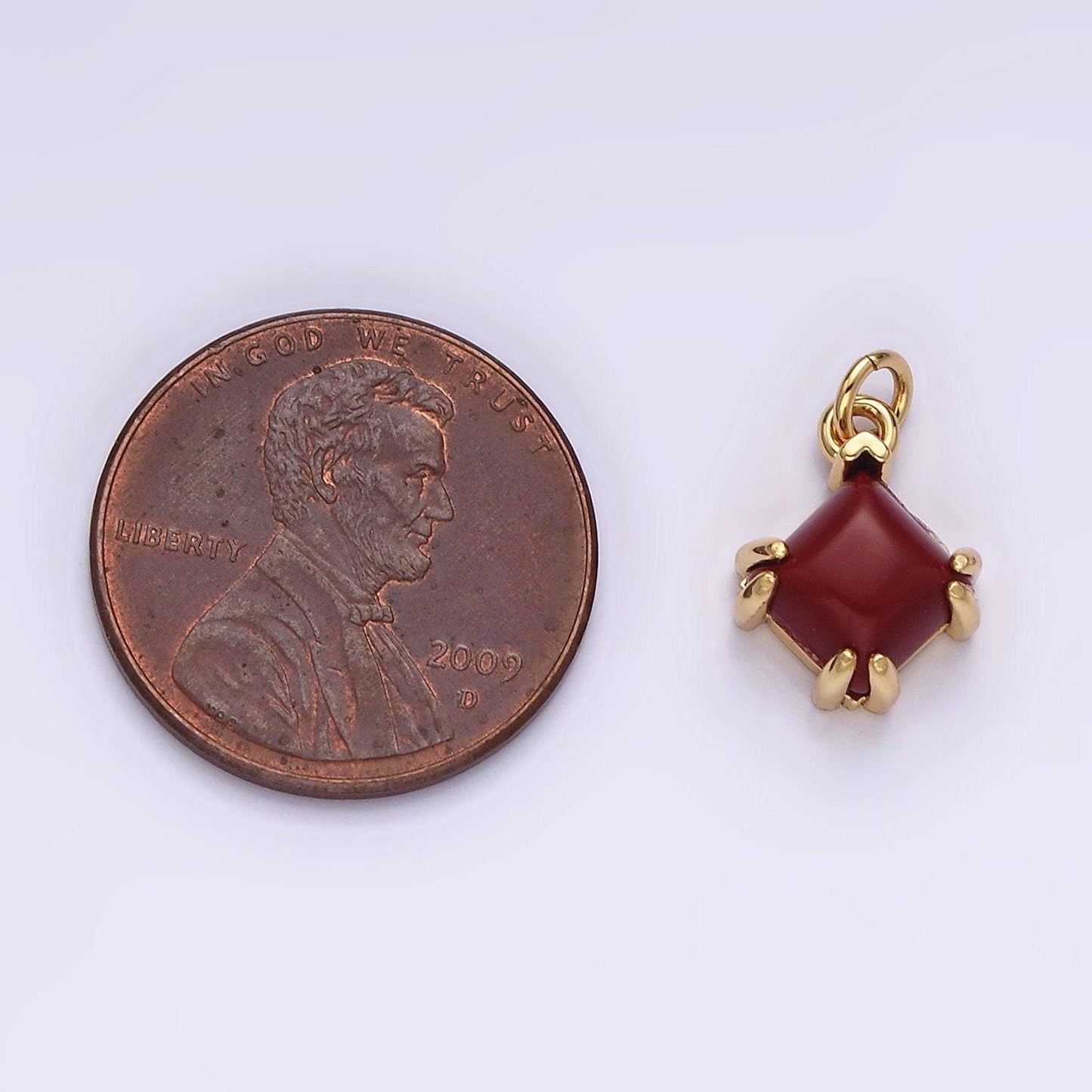 14k gold filled red carnelian framed rhombus mini charm | ac790