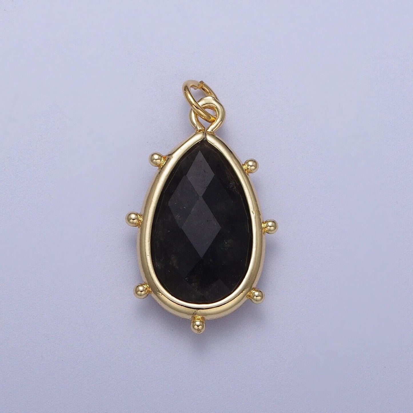 Pear teardrop 25.6mm x 14mm dainty gemstone drop charm gold rim bezel faceted gemstone pendant for necklace bracelet earring component c040