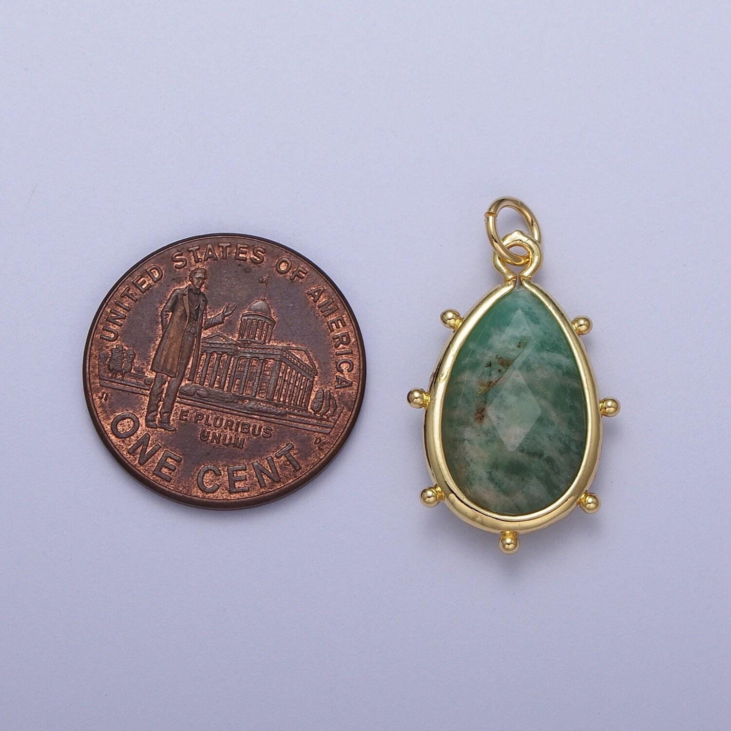 Pear teardrop 25.6mm x 14mm dainty gemstone drop charm gold rim bezel faceted gemstone pendant for necklace bracelet earring component c040