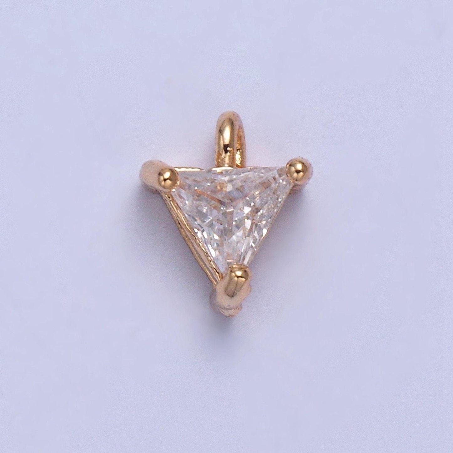 24k gold mini triangle cz clear stone pendant, add on charm dainty crystal cz stone for necklace bracelet supply | x-025