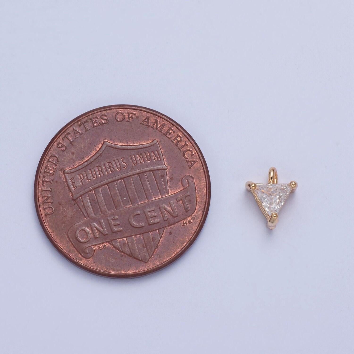 24k gold mini triangle cz clear stone pendant, add on charm dainty crystal cz stone for necklace bracelet supply | x-025