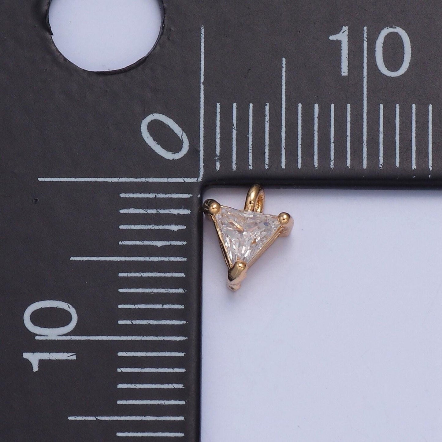 24k gold mini triangle cz clear stone pendant, add on charm dainty crystal cz stone for necklace bracelet supply | x-025