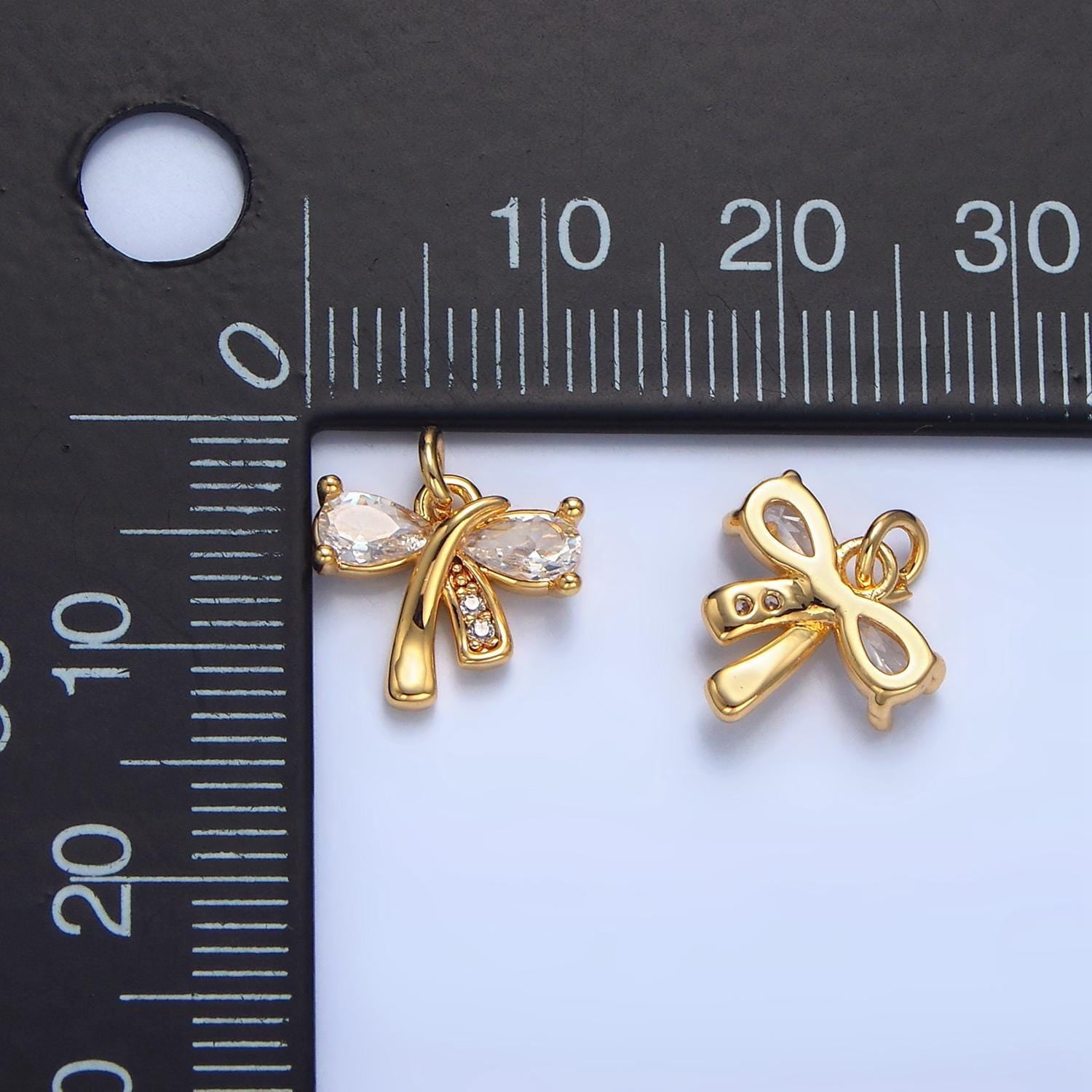 Mini gold bow charm micro pave ribbon charm clear cubic charms cz gold charm dainty minimalist jewelry supply x860