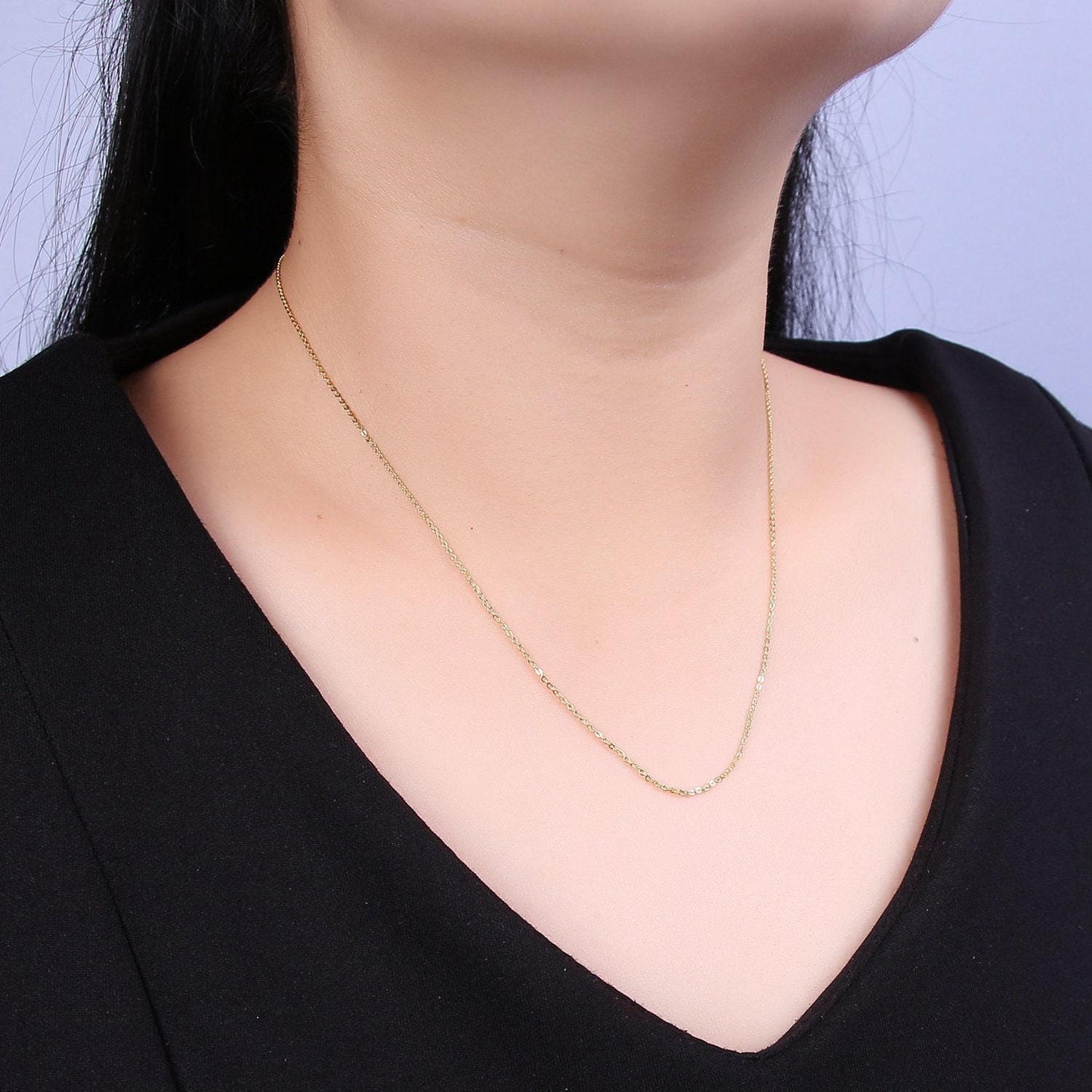18.0" adjustable necklace ready to wear 24k gold filled flat cable chain necklace dainty chain for jewelry making with pendant charm wa-737