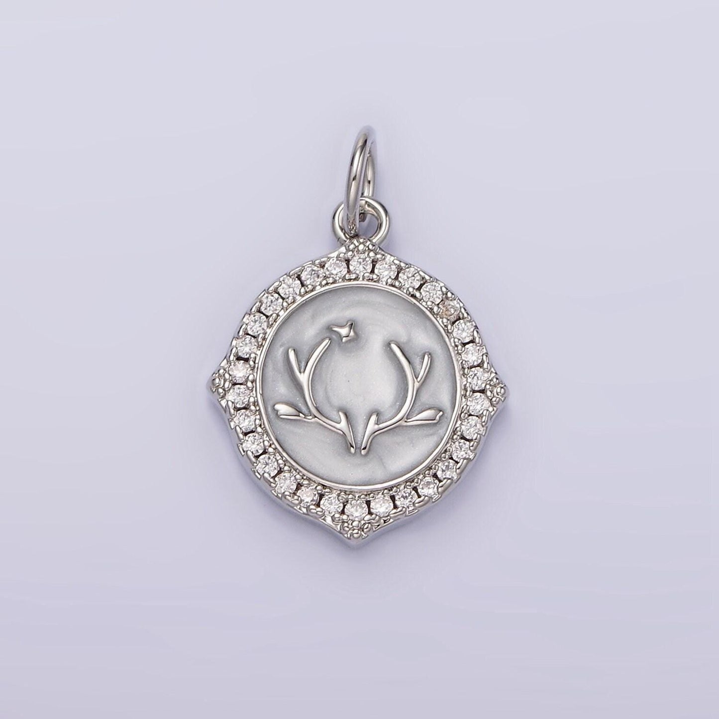 14k gold filled antler leaf star glitter white enamel clear cz micro paved round charm in gold & silver | n1167 n1168