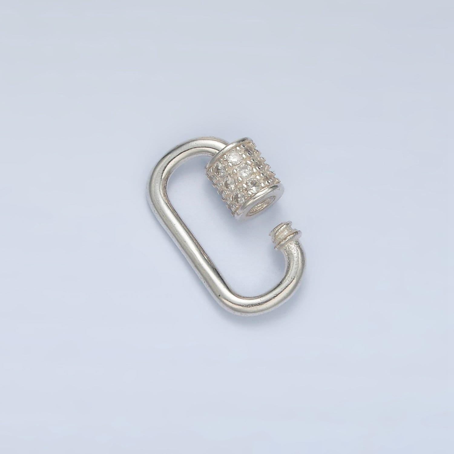 Dainty slim silver oval carabiner s925 sterling silver dainty screw lock clasp with cz for jewelry making sl-508