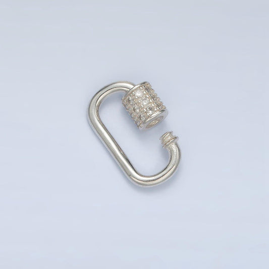 Dainty slim silver oval carabiner s925 sterling silver dainty screw lock clasp with cz for jewelry making sl-508