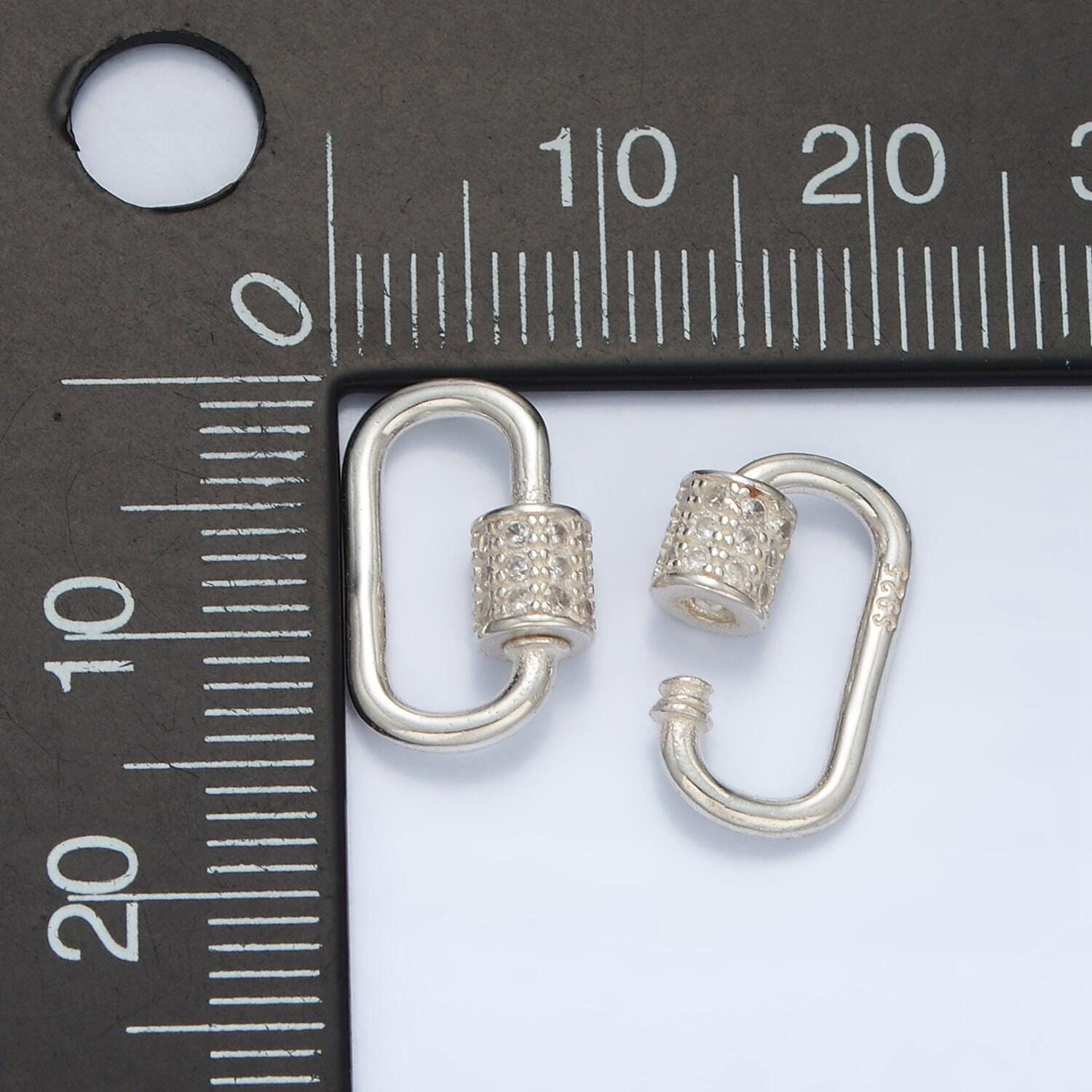 Dainty slim silver oval carabiner s925 sterling silver dainty screw lock clasp with cz for jewelry making sl-508