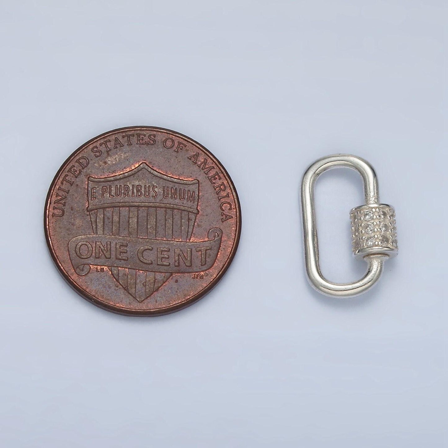 Dainty slim silver oval carabiner s925 sterling silver dainty screw lock clasp with cz for jewelry making sl-508