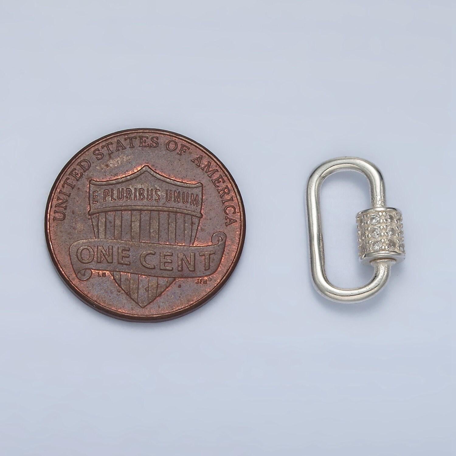 Dainty slim silver oval carabiner s925 sterling silver dainty screw lock clasp with cz for jewelry making sl-508