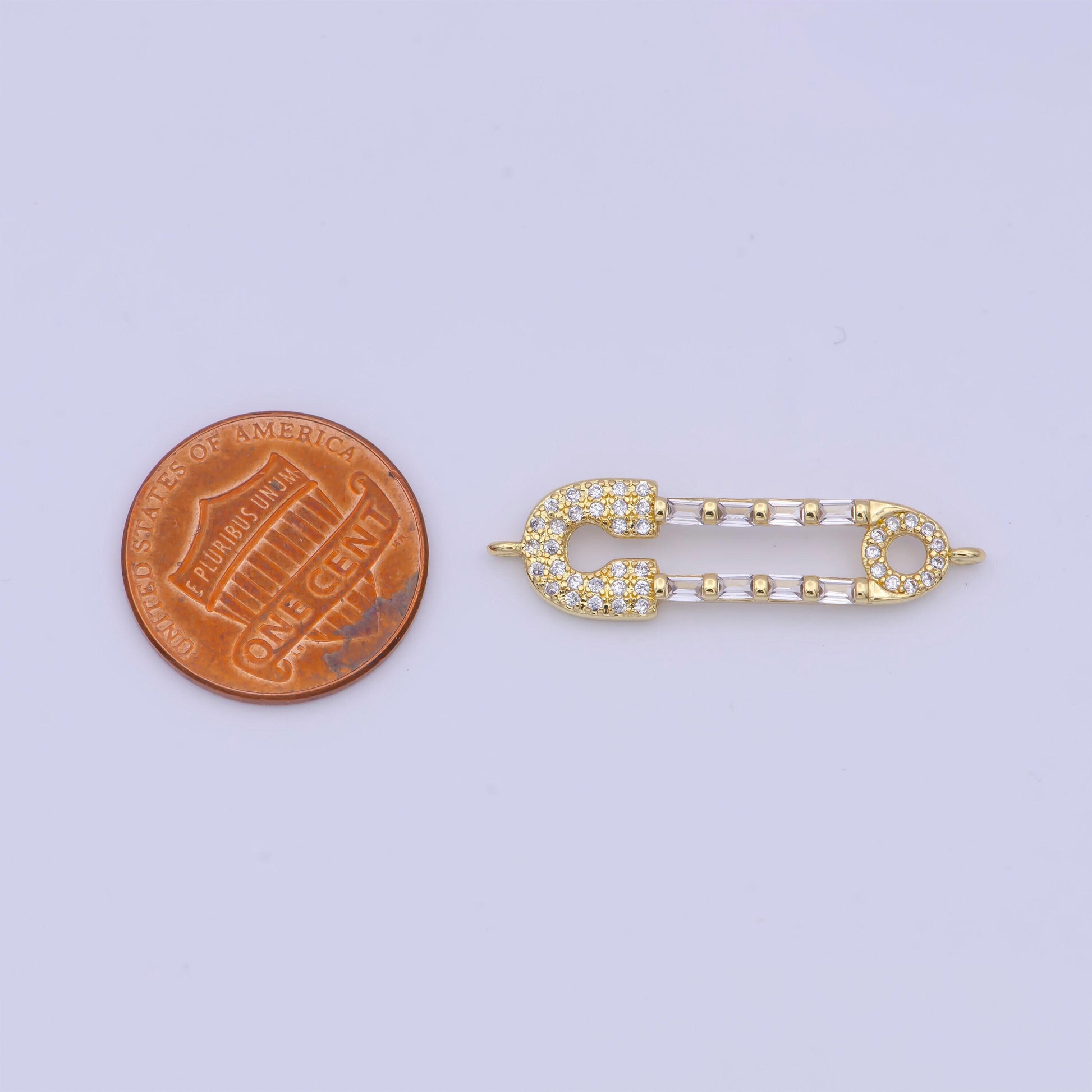 Clear/rainbow gold safety pin charm connector, 24k gold filled multicolor micro paved cz baguette on safety pin connector | g-559, g-560