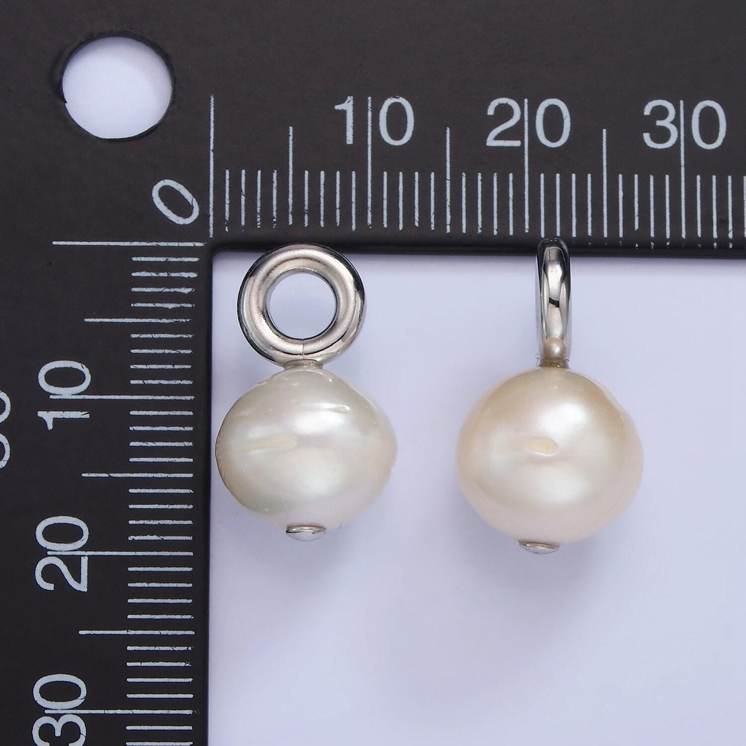 Mini silver pearl charm 11mm potato shape freshwater pearl charm loop 4mm p-1700