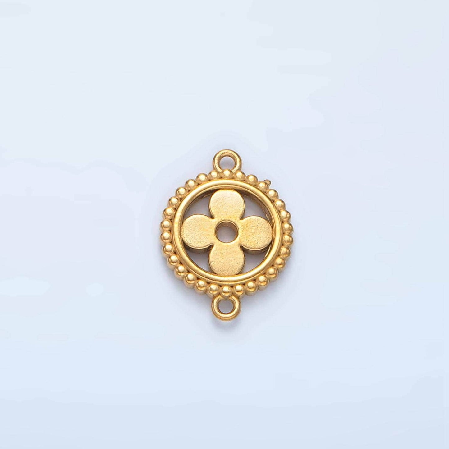 Stainless steel round flower charm connector minimalist dotted bezel link connector | f-225