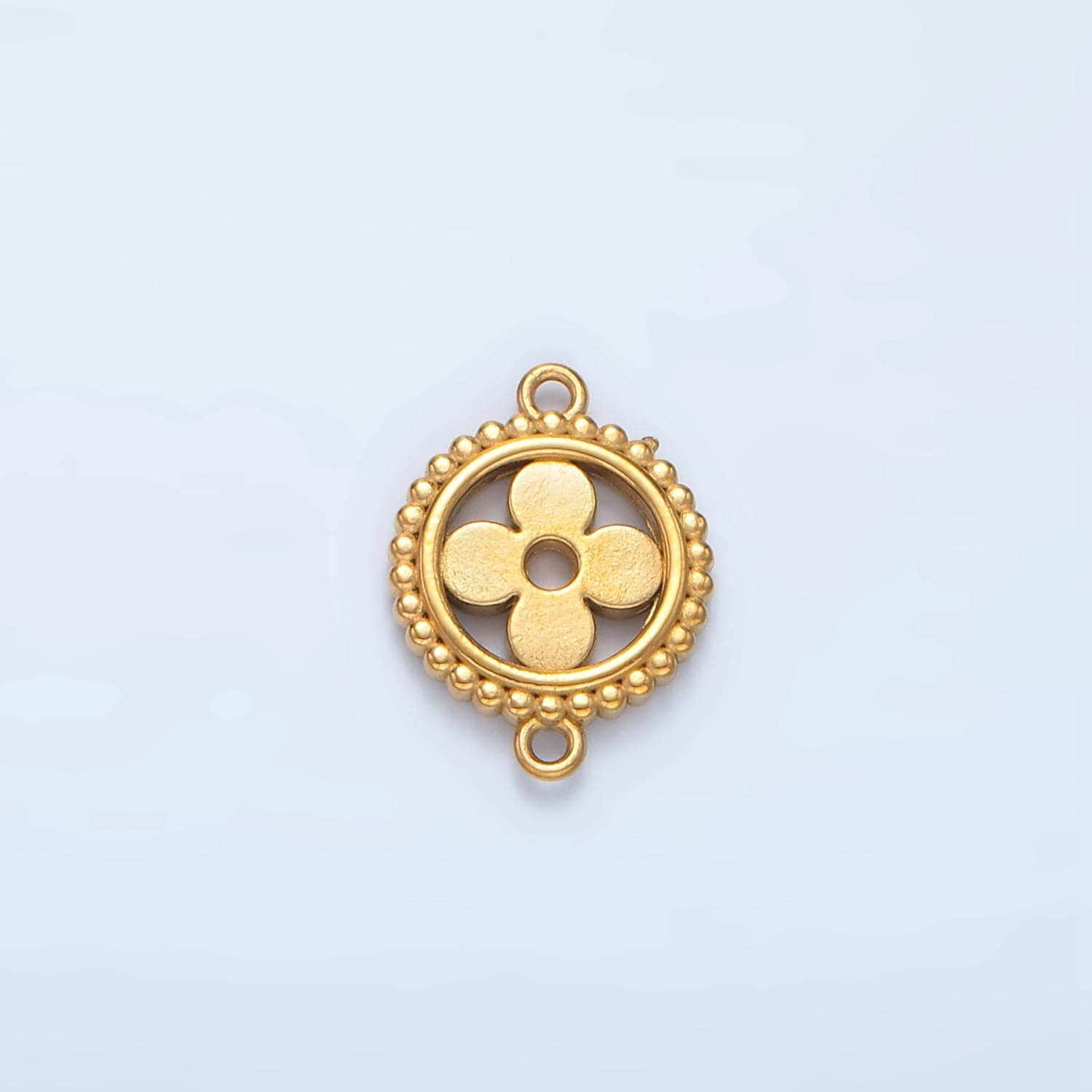 Stainless steel round flower charm connector minimalist dotted bezel link connector | f-225