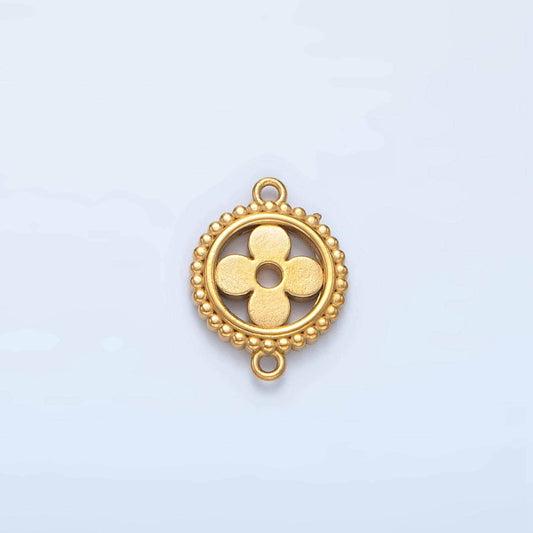 Stainless steel round flower charm connector minimalist dotted bezel link connector | f-225