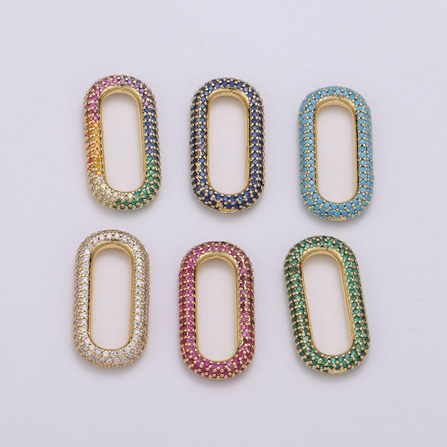 1pc paper clip link , end of the belt charm, interlocking oval, pave oval shaped connector, mutiple color options l-121, l-122, l-124,l-119