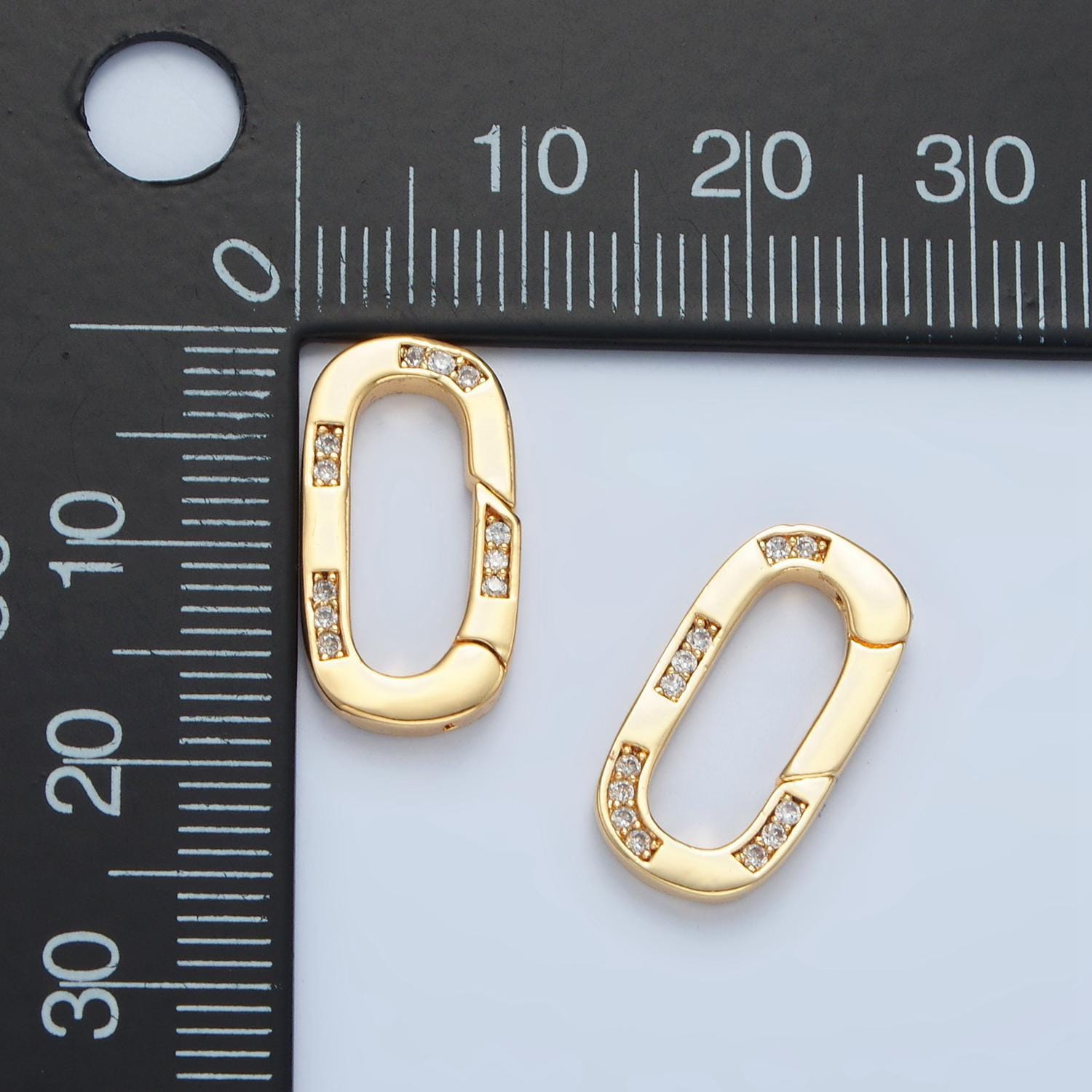 Small cz gold spring gate ring, push gate ring 9.5 x 18.1mm oval ring charm holder gold clasp for enhanced jewelry clasp z878
